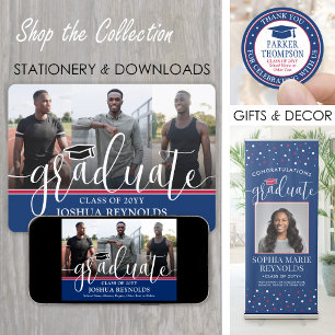 Modern Script Red White & Blue 4 Foto Abschluss Ankündigung