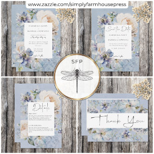 Rustikale Romantik Dusty Blue White Floral RSVP Karte