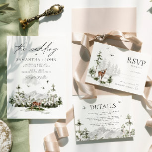 Evergreen Rustic Mountain Forest Wedding Details Begleitkarte
