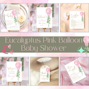 Oh Baby Pink Balloon Eucalyptus Baby Dusche Einladung