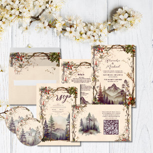 Vintager Bergwald Hochzeit von Evergreen Tree Runder Aufkleber