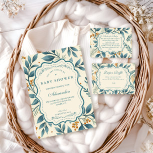 Teal Cottage Floral Baby Shower Windelraffle Begleitkarte