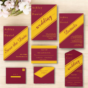 Elegante moderne Hochzeit in Burgund und Gold Luxu Begleitkarte