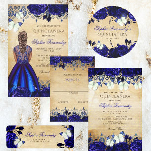Elegant Rustic Vintag Royal Blue Floral RSVP Karte