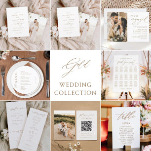 Gold Rustic Elegante Calligraphy Foto Wedding Einladung