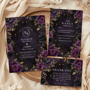 Mitternacht Galaktisch Gothic Lila Hochzeit Save The Date
