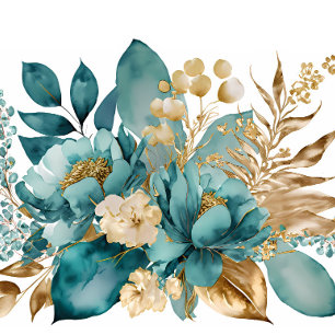 Elegante Aquamarine und goldene Blumenbraut Tragetasche