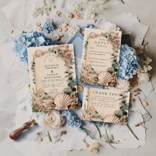Vintage Küsten-Muschel-Romantik-Hochzeit Einladung