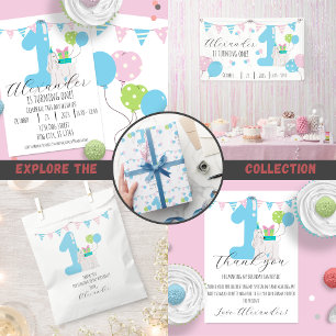 Niedlicher Hund neben blauer Nummer eins Erster Ge Einladung