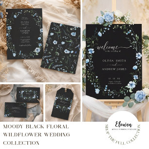 Schwarzer Blaue Wildblumen-Hochzeitsaufkleber Quadratischer Aufkleber