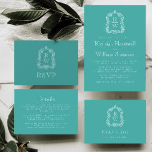 Monogram Wappen Turquoise Wedding RSVP Karte