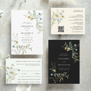 Blassgrüne delikate Wildblume Moderne Boho Wedding RSVP Karte