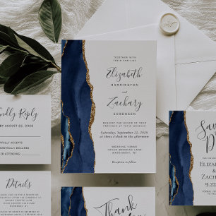 Navy Blau Gold Achat Hochzeit Flach Danke Karte