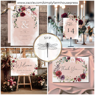 Rustikales Burgundy & Blush Pink Roses Wedding Dankeskarte