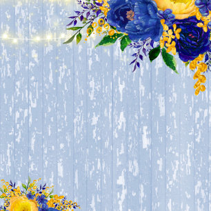 Indigo Yellow Peony Wood Lights Wedding Einladung