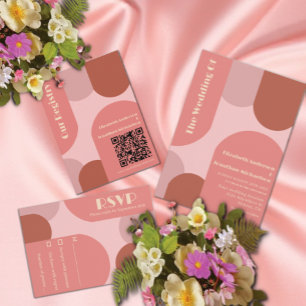Retro Arches Coral Pink Wedding RSVP Karte