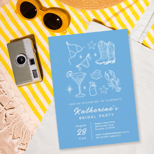 Sommer Blau Handgezeichnete Strandparty Junggesell Pappteller