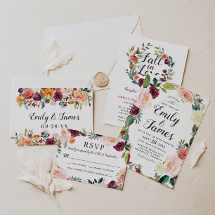 Rustikale Blush Burgund Blumenschrift Einladung