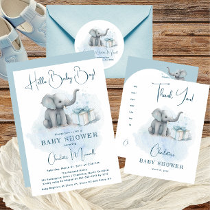 Baby Elephant Hello Baby Boy Blue Baby Dusche Dankeskarte