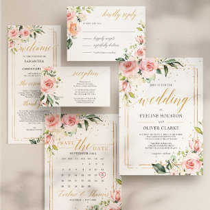 Der goldfarbene Rahmen aus Rosa und Rosa Einladung