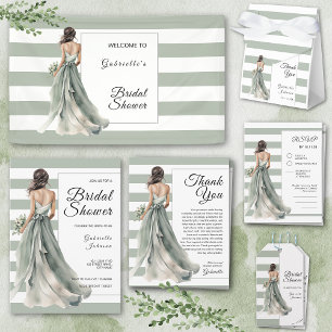 Sage Green Brie Schwarz-weiß Stripes Brautparty Einladung