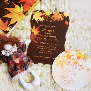 Posh Autumn Maple Blätter Brown Wedding Einladung