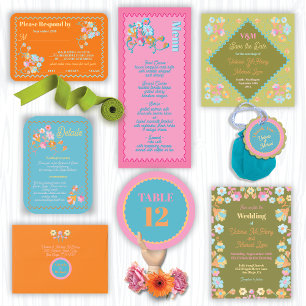 Farbige Mod Stickerei Save the Date Einladung