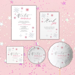 Rosa silberne Glitter-Schneeflocken zum 1. Geburts Dankeskarte