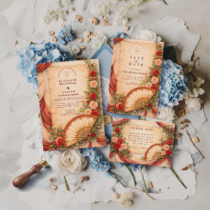 Spanische Fan-Romance-Hochzeit Einladung