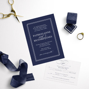 Navy Blue Simple Elegant Formal Wedding Einladung