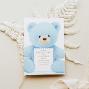 Blue Teddy Bear Boy Baby Dusche Einladung