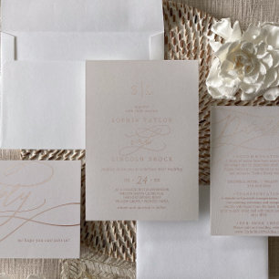 Romantische Rose   Blush Monogram Wedding Folieneinladung