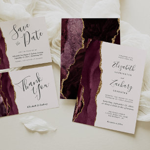 Burgundy Gold Agate Blush Wedding Flat Vielen Dank Karte