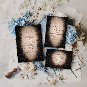 Mitternachts-Botanical-Gothic-Hochzeit Dankeskarte