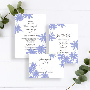 Periwinkle Blue Daisies on White Wedding Einladung