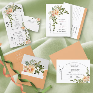 Peach Korallen Blume Bogen Hochzeit Speichern Sie  Postkarte