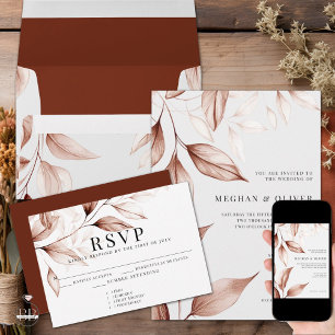 Modernes Foto Terracotta Leaf Sketch Save the Date Postkarte