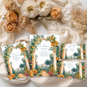 Chic Lemon Mediterranean Summer Wedding RSVP Karte