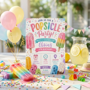 Bunte Sommer-Eisparty-Geburtstagsfeier Einladung