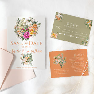 Frühjahrssehen mit Blumenapricot Sage Green Weddin Save The Date
