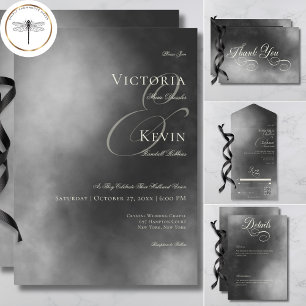 Dark Moody Midnight Black Fog Wedding Dankeskarte