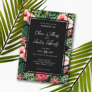 Tropical Floral Hibiskus Arch Wedding Navy Blue Einladung