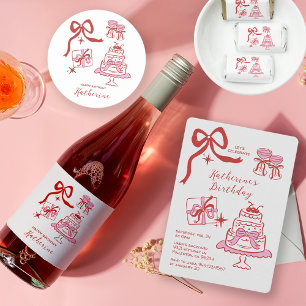 Handgezeichnete rote rosa Kritzel-Geburtstagsfeier Einladung