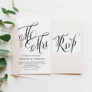 Black Mr. und Mrs. Rustic Calligraphy Wedding Einladung