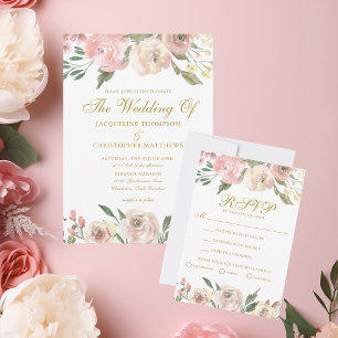 Elegante Rosa Gold Floral Wedding Choice RSVP Karte
