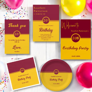 Eleganter Burgund und Gold Trendy 20. Geburtstag Serviette