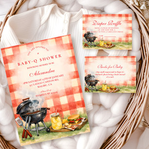 Rotes Gingham-Baby-Q-Baby-Shower Einladung