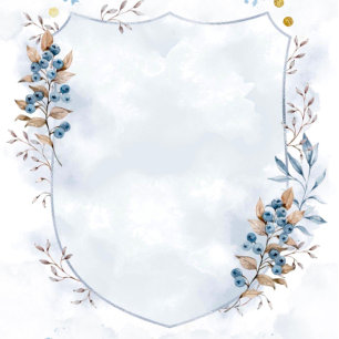 Dusty Blue und Gold Blueberries Shield Wedding Einladung