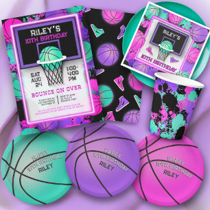 Magenta Pink Basketball Happy Geburtsname Pappteller