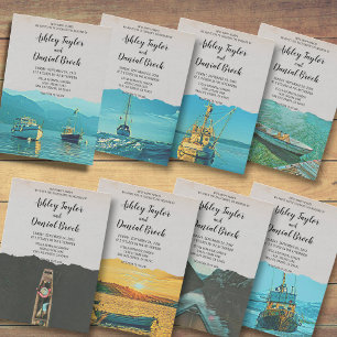 Hochzeit in Urlaubsort des Vintagen Fischerbootes Einladung